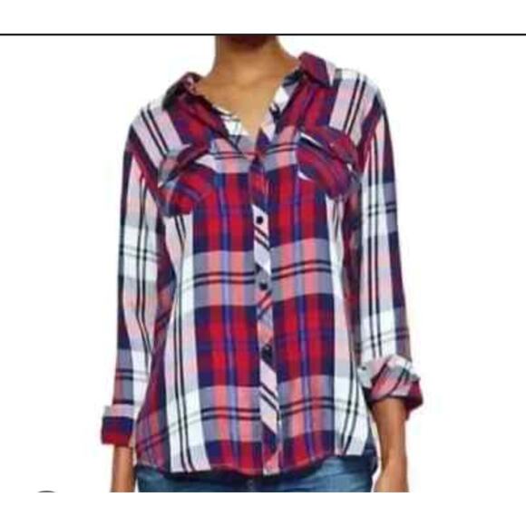 Rails Hunter Plaid Red Blue Flannel Button Shirt  Womens Large Farm Western - Picture 2 of 7